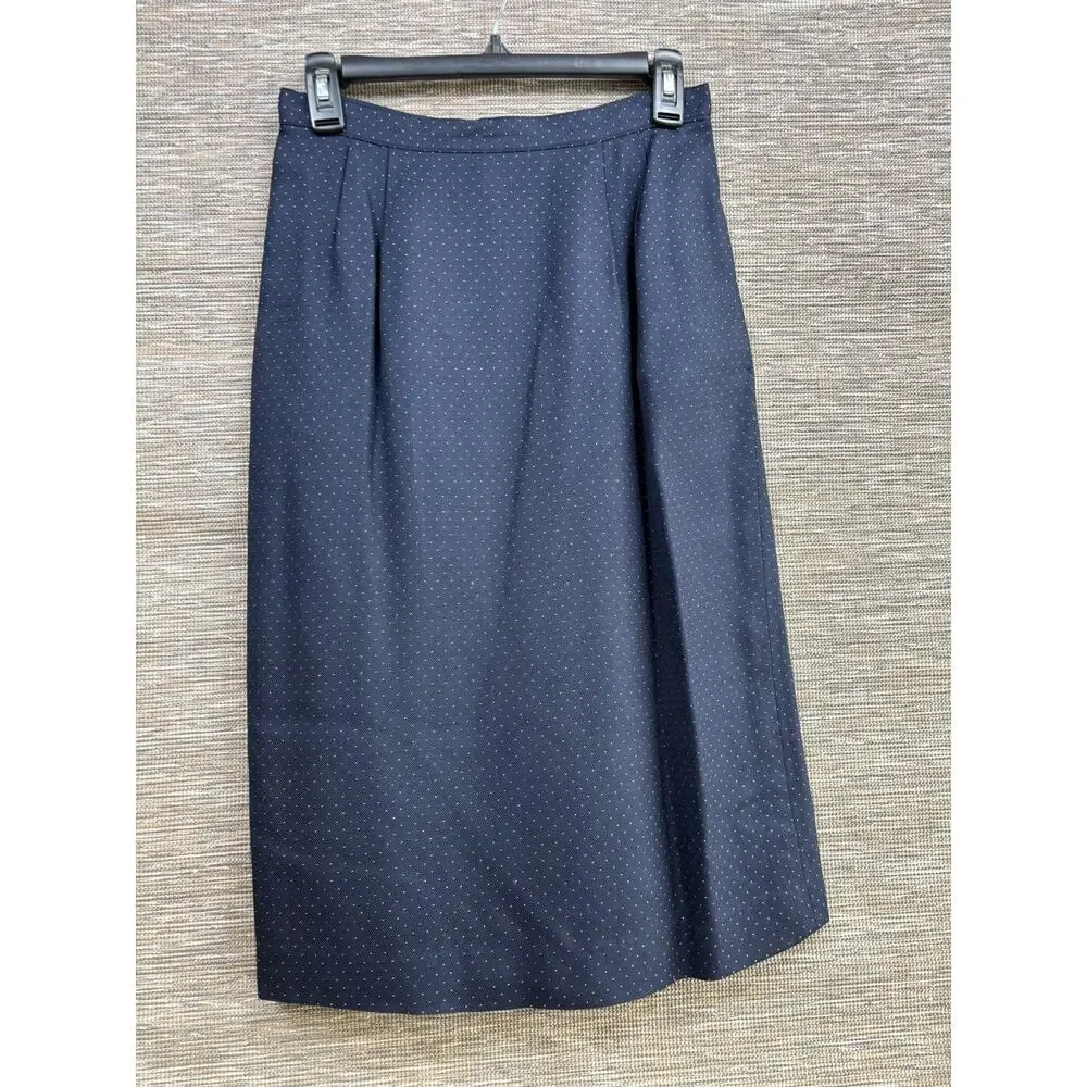 Kasper ASL Skirt Suit Womens 8 Blue Polka Dot 2 Piece Blazer Skirt Career Lined